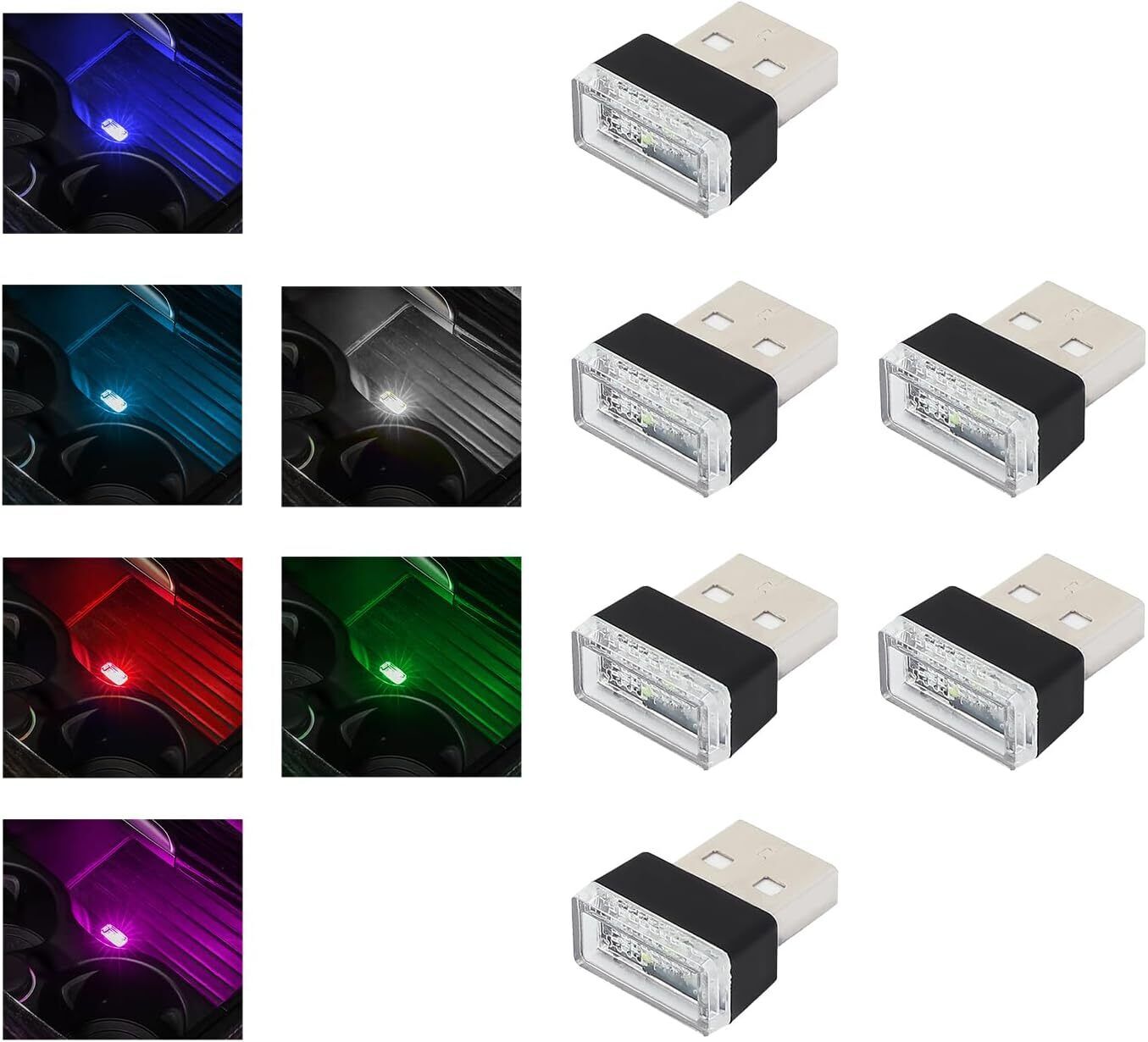 4 lámparas LED USB para el interior del automóvil, luz nocturna de decoración